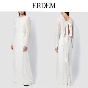ERDEM YOANNA GOWN LONG SLEEVE SLIM FIT GOWN IVORY SEQUINS